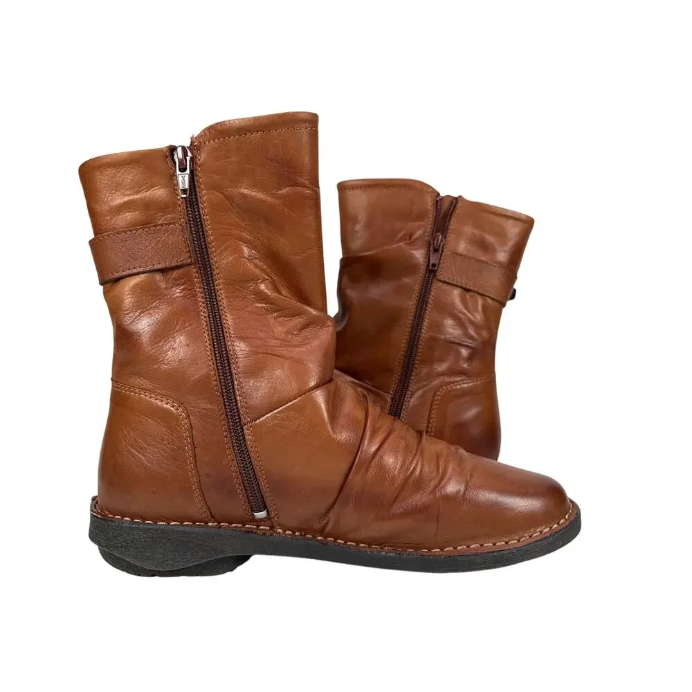 Miz‎ Mooz Parody Slouchy Boots Womens 9.5 10 EU 41 Wool Lined Brown Leather Zip